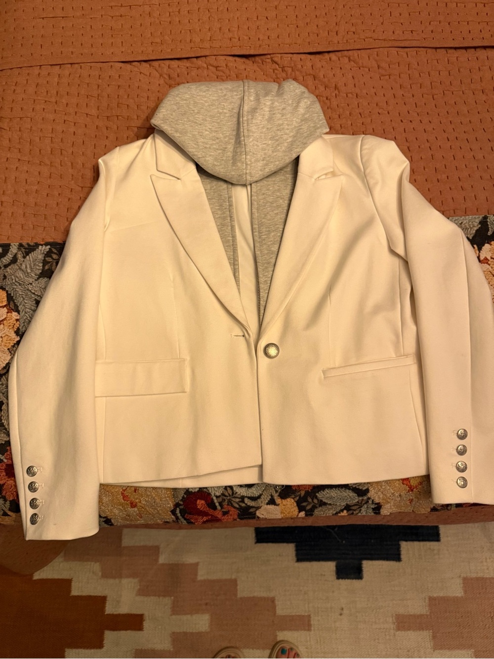 Evereve Cream Blazer with Gray Hooded Layer